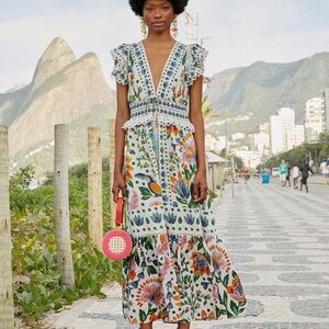 Farm Rio White Summer Garden Maxi Dress Small